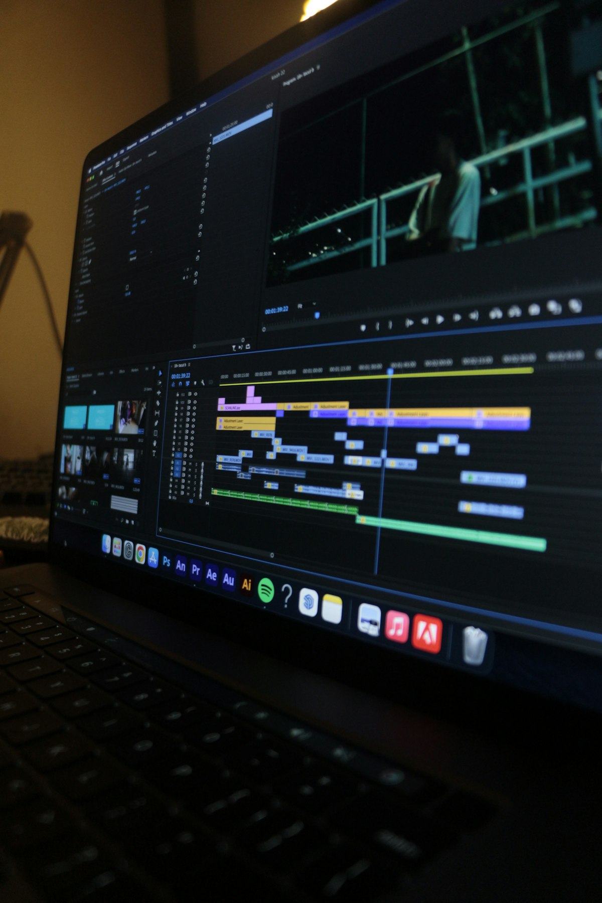 Video editing software on a laptop screen